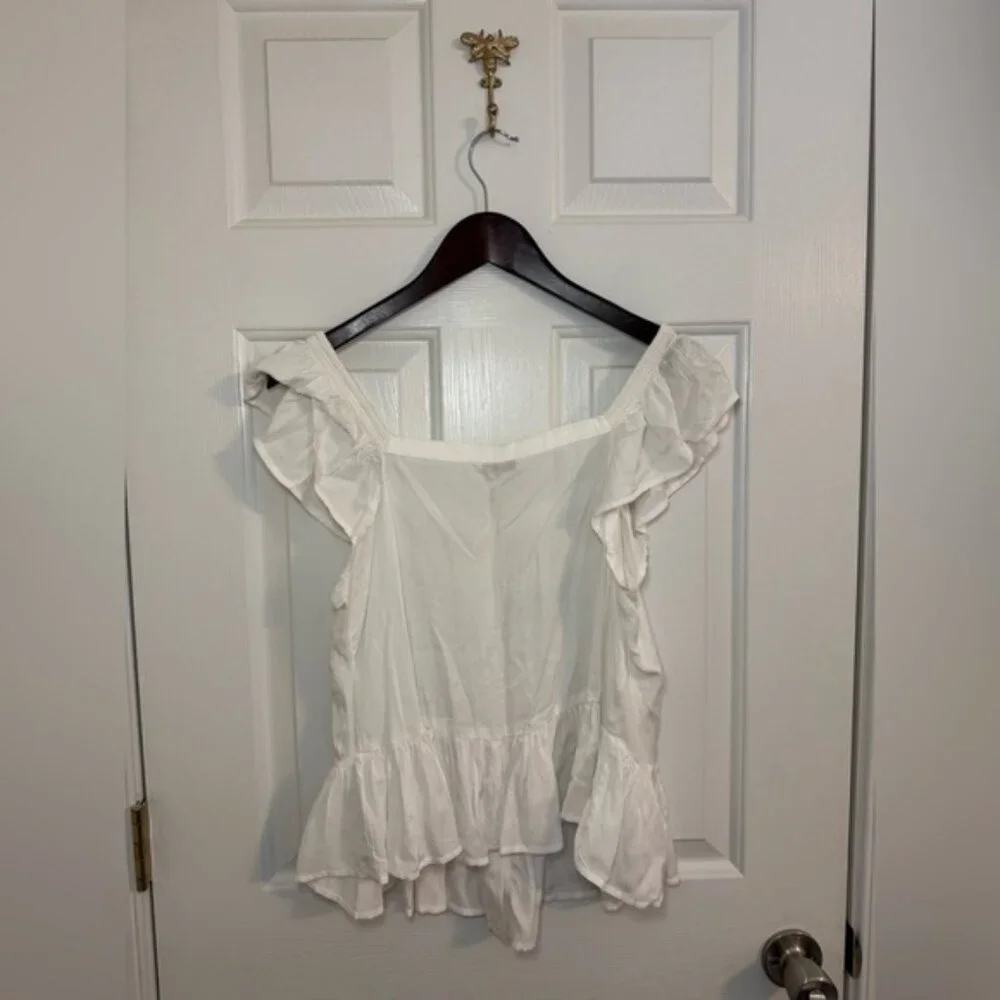 Lucky Brand Blouse Size Small NWT Square Neck Peplum White Ruffle - Picture 5 of 5